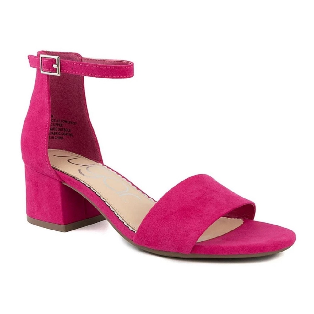 SUGAR Noelle Hot Pink Fuchsia Open Toe Block Heel Dress Sandals Faux Suede 6.5 M